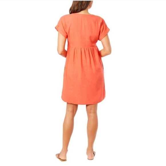 Briggs New York Coral Linen Dress Medium V-neck Short Sleeved - Picture 3 of 15